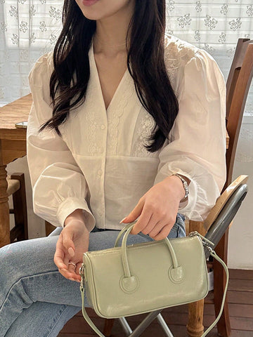 DAZY V-Neck Design Feminine Long Sleeve Blouse For Women