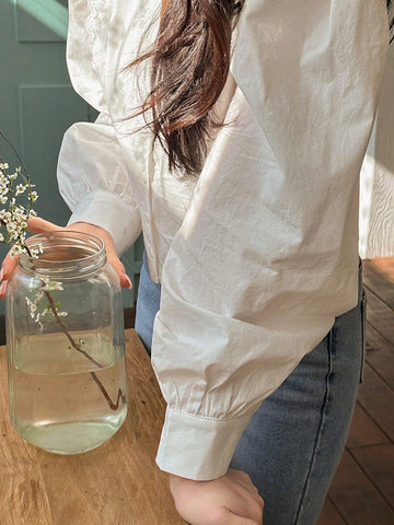 DAZY V-Neck Design Feminine Long Sleeve Blouse For Women