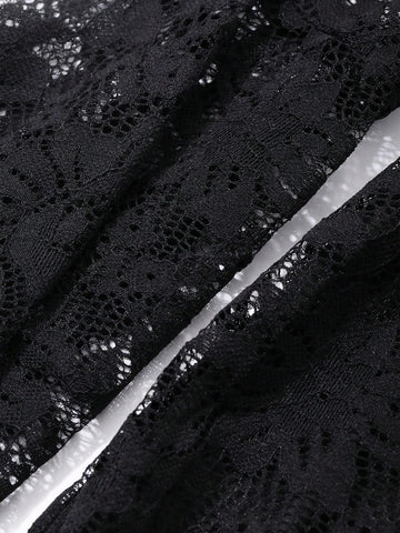 DAZY V-Neck Lace Panel Flare Sleeve Mini Dress For Women, Suitable For Party