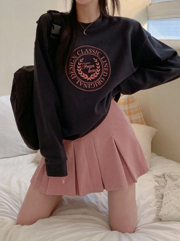 DAZY Women'S Corduroy Pleated Short Skirt