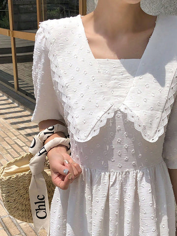 DAZY Women'S Elegant Long Lace Patchwork Sailor Collar Dress