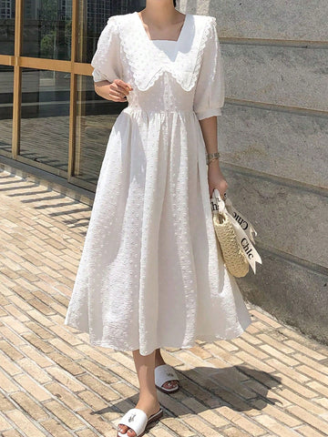 DAZY Women'S Elegant Long Lace Patchwork Sailor Collar Dress