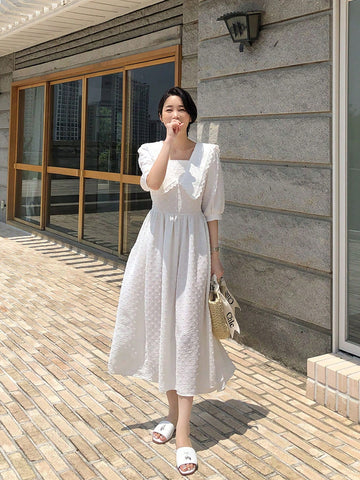 DAZY Women'S Elegant Long Lace Patchwork Sailor Collar Dress