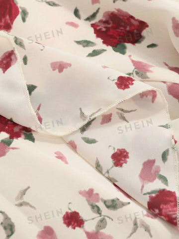 DAZY Women'S Floral Printed Asymmetrical Hem Skirt With Ruffle And Side Slit Detail