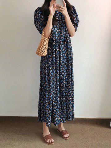 DAZY Women'S Full Print Floral Puff Sleeve Dress