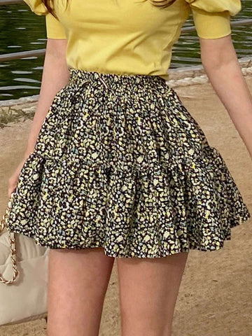 DAZY Women'S Full Print Skorts With Safety Shorts, Mini Skirt