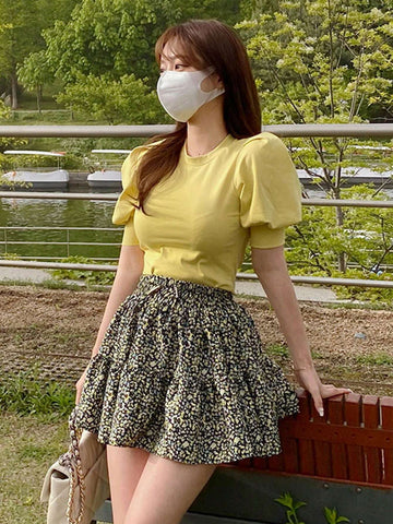 DAZY Women'S Full Print Skorts With Safety Shorts, Mini Skirt