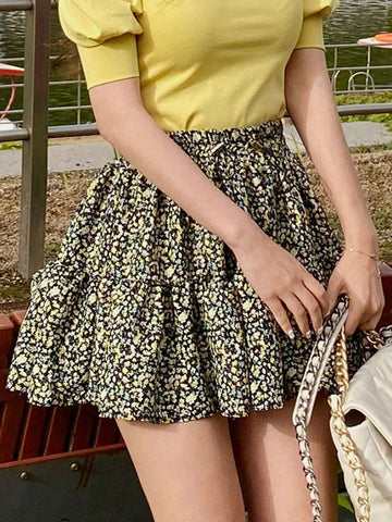 DAZY Women'S Full Print Skorts With Safety Shorts, Mini Skirt