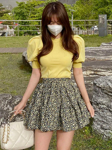 DAZY Women'S Full Print Skorts With Safety Shorts, Mini Skirt