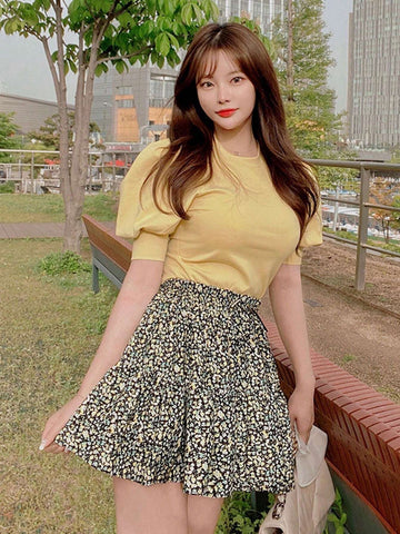 DAZY Women'S Full Print Skorts With Safety Shorts, Mini Skirt