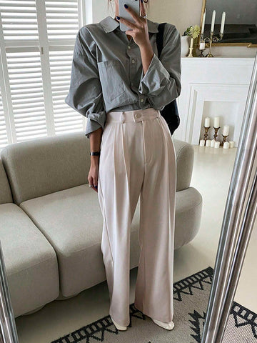 DAZY Women's Solid Color Wide Leg Pants