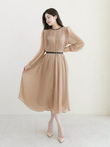 DAZY Women'S Lantern Sleeve Pleated Dress