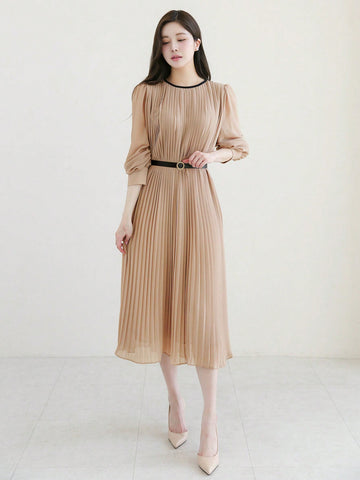 DAZY Women'S Lantern Sleeve Pleated Dress