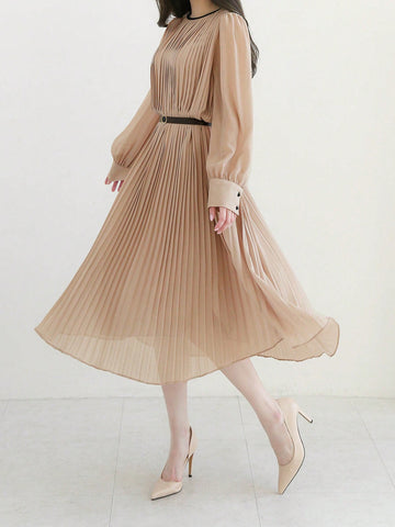 DAZY Women'S Lantern Sleeve Pleated Dress