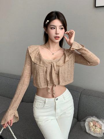 DAZY Women'S Solid Color Cardigan And Knitted Camisole 2pcs/Set