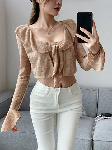 DAZY Women'S Solid Color Cardigan And Knitted Camisole 2pcs/Set