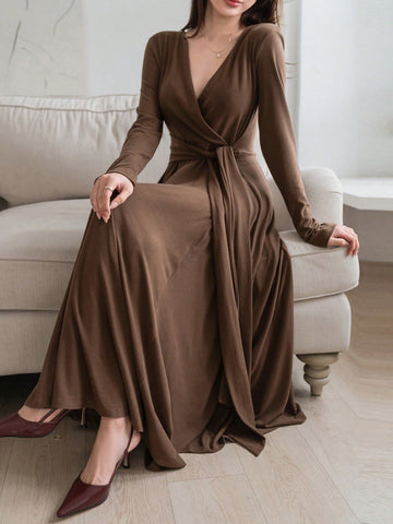 DAZY Women'S Solid Color Wrap Dress