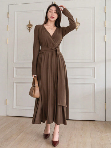DAZY Women'S Solid Color Wrap Dress