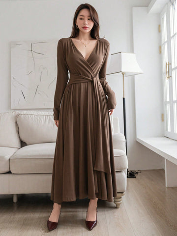 DAZY Women'S Solid Color Wrap Dress