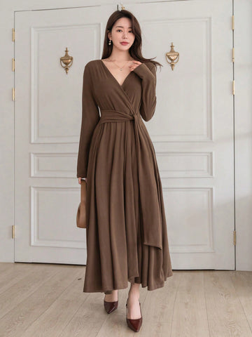 DAZY Women'S Solid Color Wrap Dress
