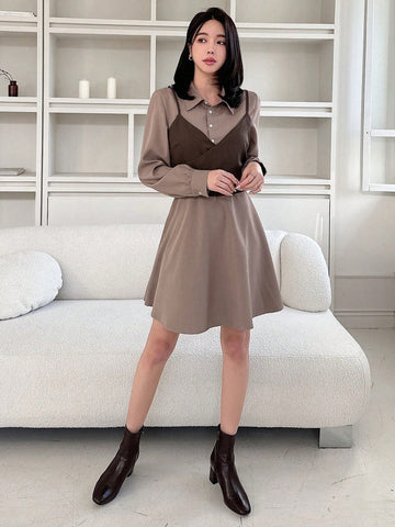 DAZY Women'S Wrap Camisole Top And Shirt Dress Two Piece Set
