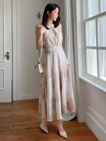 DAZY Women 2-Piece Chiffon Printed Sleeveless Top And A-Line Skirt Set