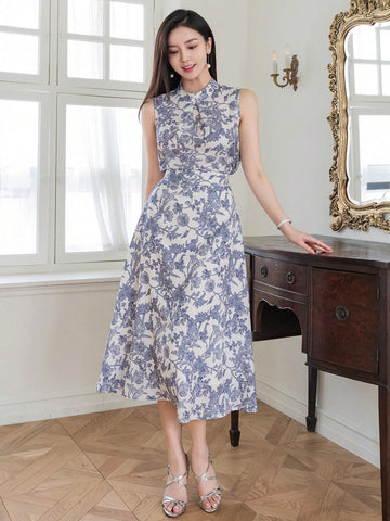 DAZY Women 2pcs Floral Printed Sleeveless Top And A-Line Skirt Set