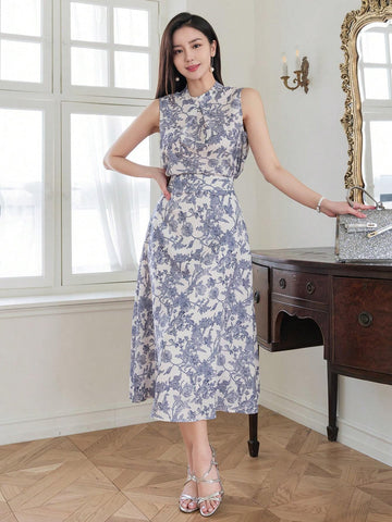 DAZY Women 2pcs Floral Printed Sleeveless Top And A-Line Skirt Set