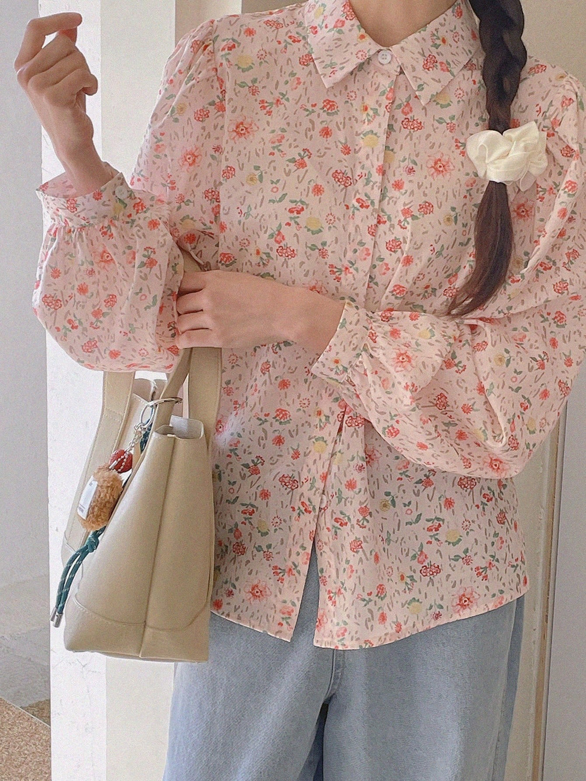 DAZY Women All-Over Print Casual Summer Vacation Long Sleeve Blouse