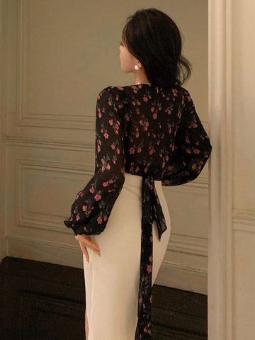 DAZY Women All Over Printed V-Neck Tie Shirt