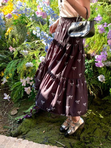 DAZY Women Bow Tie Full Print Casual Loose Skirt
