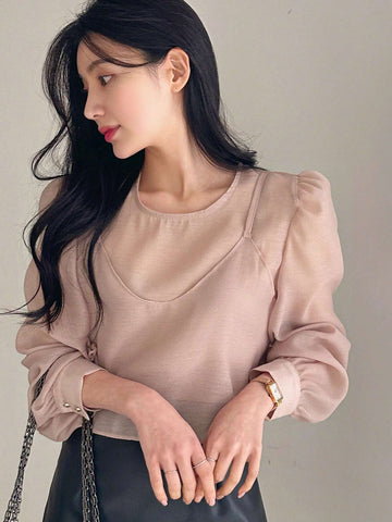 DAZY Women Bubble Sleeve Ladylike Style Long Sleeve Spring/Summer Blouse