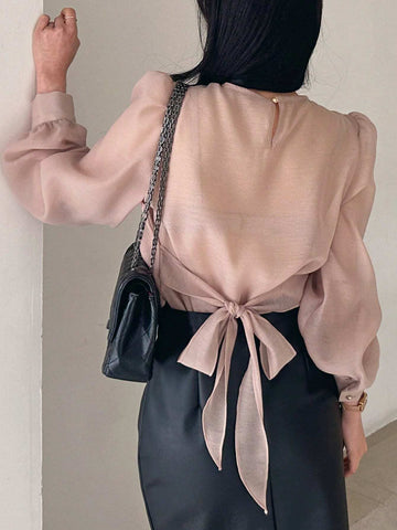 DAZY Women Bubble Sleeve Ladylike Style Long Sleeve Spring/Summer Blouse