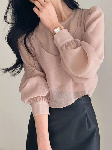 DAZY Women Bubble Sleeve Ladylike Style Long Sleeve Spring/Summer Blouse