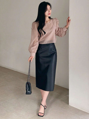 DAZY Women Bubble Sleeve Ladylike Style Long Sleeve Spring/Summer Blouse