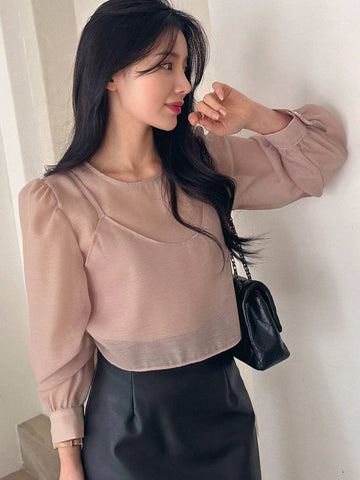 DAZY Women Bubble Sleeve Ladylike Style Long Sleeve Spring/Summer Blouse