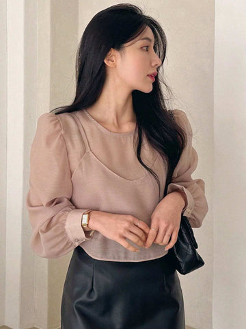 DAZY Women Bubble Sleeve Ladylike Style Long Sleeve Spring/Summer Blouse