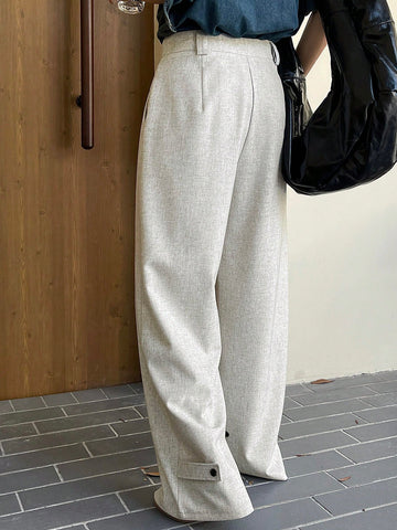 DAZY Women Casual Button Front Slant Pockets Pleated Wide Leg Pants