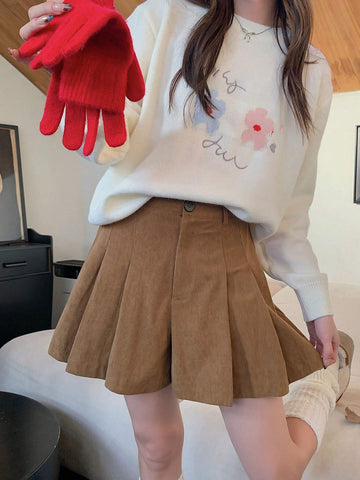 DAZY Women Casual High Waist A-Line Corduroy Shorts