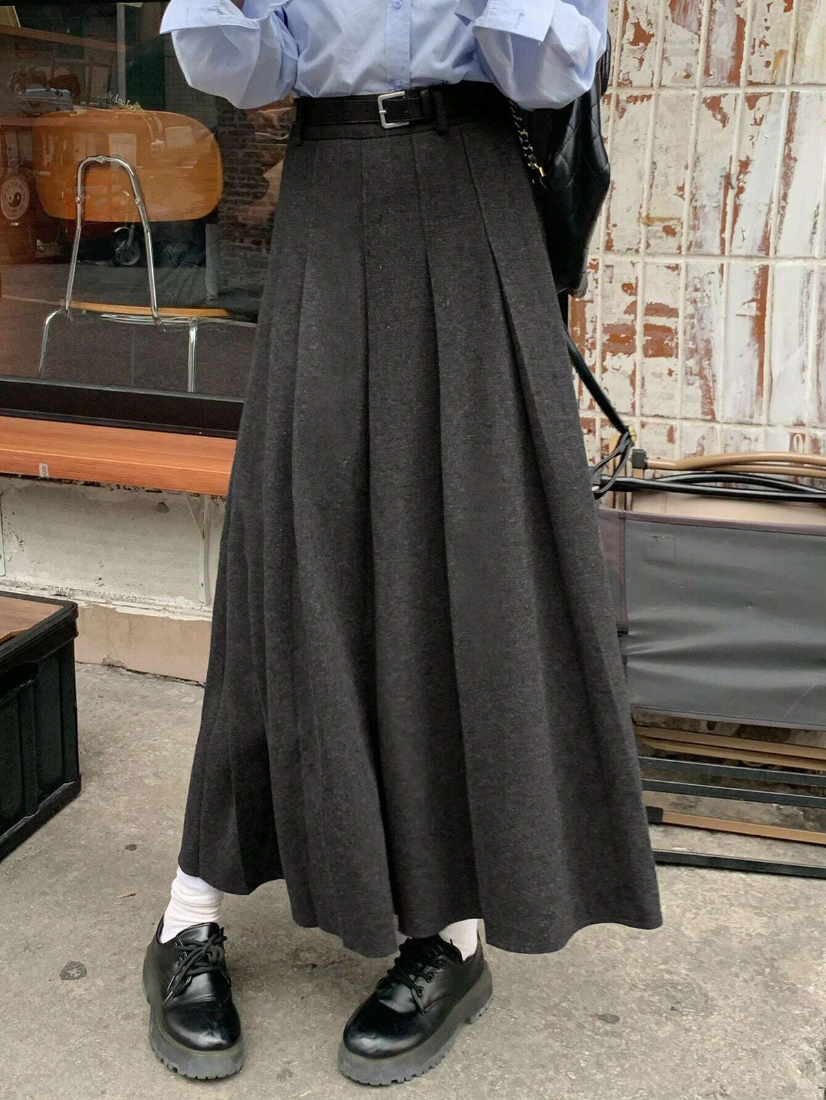 DAZY Women Casual Pleated Mid-Calf Length A-Line Skirt, Without Belt