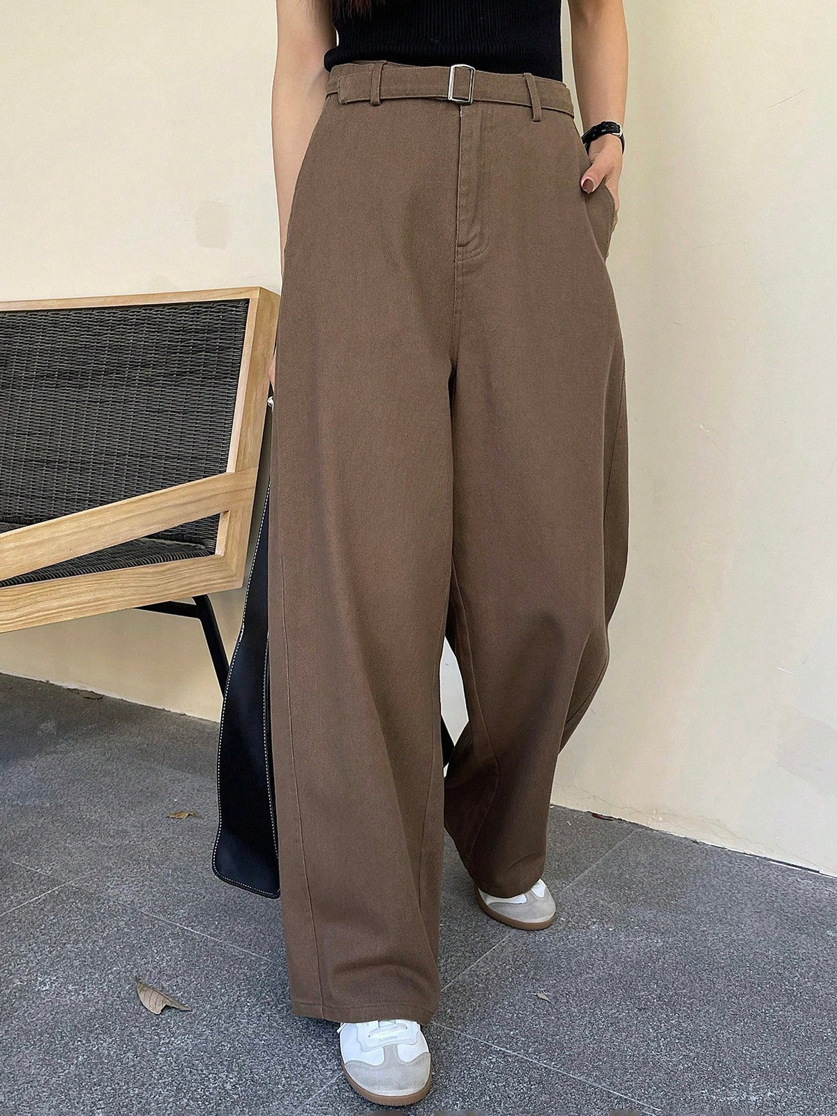 DAZY Women Casual Solid Color Waistband Pocket Pants