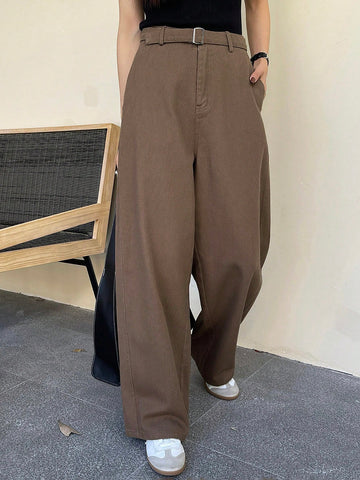 DAZY Women Casual Solid Color Waistband Pocket Pants