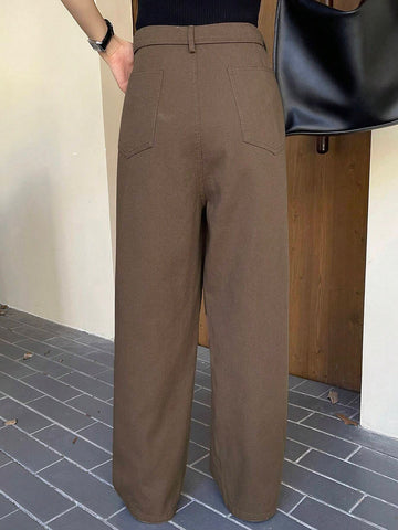 DAZY Women Casual Solid Color Waistband Pocket Pants