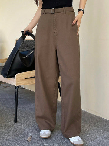 DAZY Women Casual Solid Color Waistband Pocket Pants