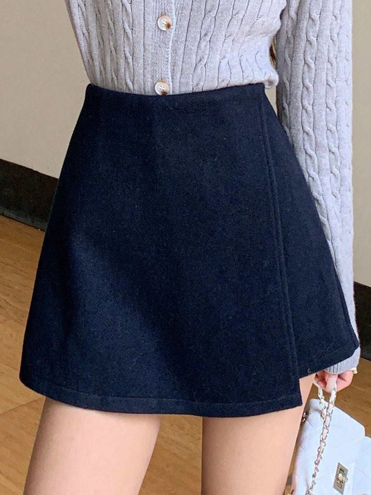DAZY Women Casual Solid Color Wool Blend Mini Skirt/Skirt Shorts, Autumn/Winter