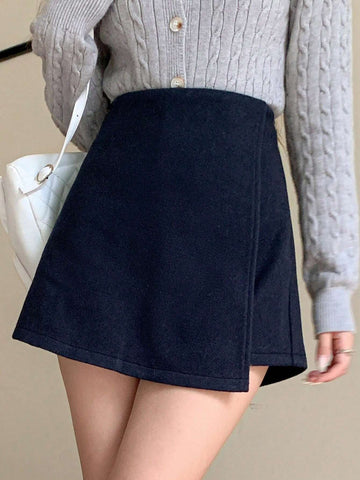 DAZY Women Casual Solid Color Wool Blend Mini Skirt/Skirt Shorts, Autumn/Winter