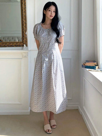 DAZY Women Casual Summer Floral Print Bubble Sleeve Dress