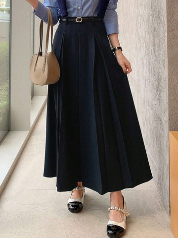 DAZY Women Casual & Work Solid Color Long Pleated Skirt, Autumn/Winter