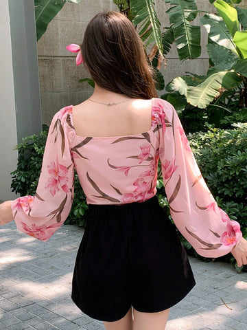 DAZY Women Chiffon Floral Print Long Sleeve Shirt