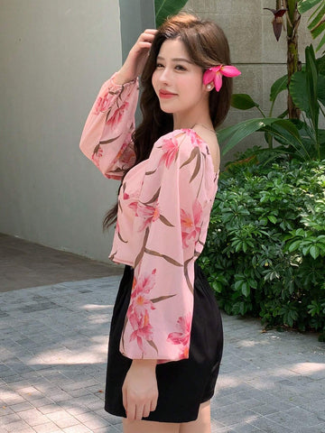 DAZY Women Chiffon Floral Print Long Sleeve Shirt
